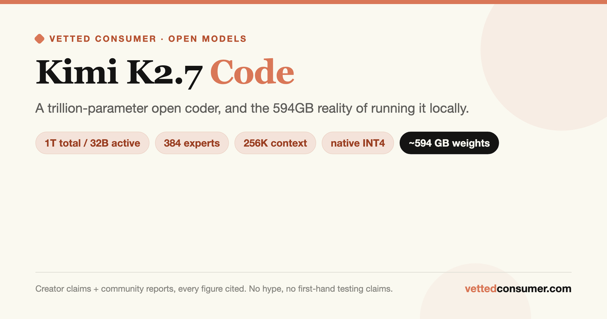 Kimi K2.7 Code: The Open Trillion-Parameter Coder, and the 594GB Reality of Running It Locally
