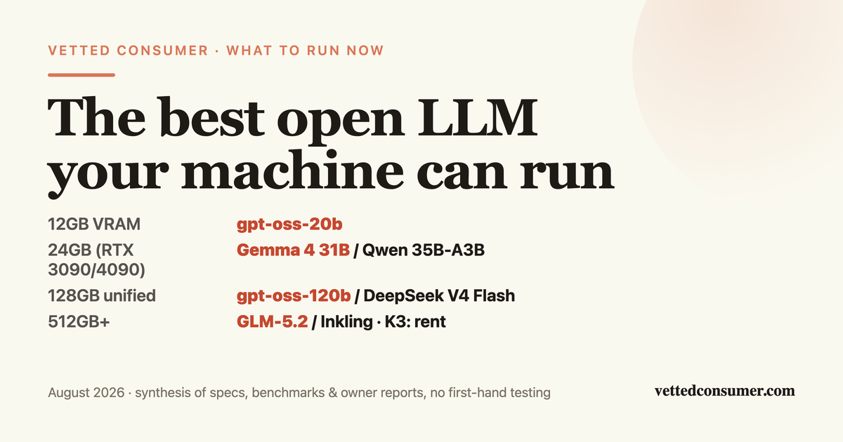 The Best Open LLM You Can Actually Run Right Now, by VRAM Tier (August 2026)
